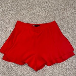 Zara red flowy shorts